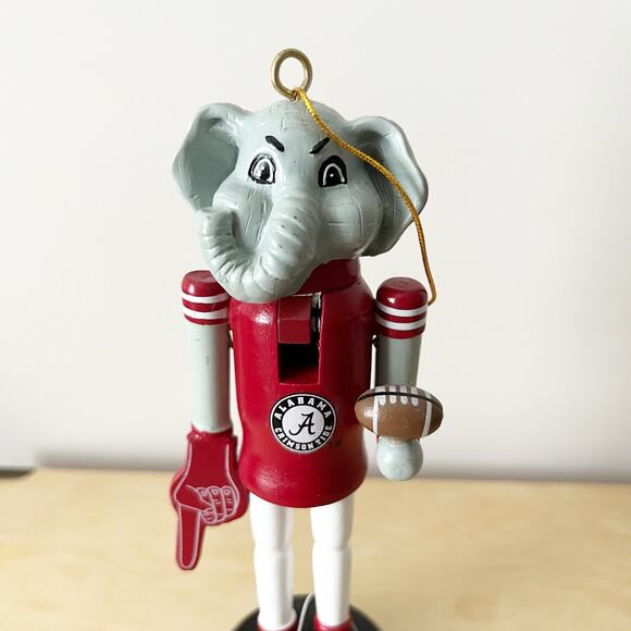 University of Alabama Elephant Football Wooden 6" Nutcracker Christmas Ornament - Picture 3 of 5